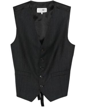 MM6 by Maison Margiela Nadelstreep V-Hals Vest - Zwart