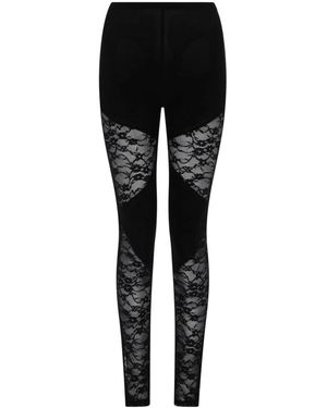 Nina Ricci Broeken ,Zwart ,Legging Patchwork Met Kanten Inzetstukken