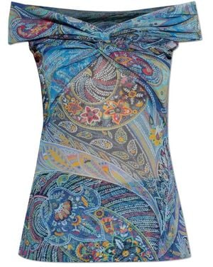 Etro Gemustertes Oberteil Mit Dekorativen Drapierungen - Blau
