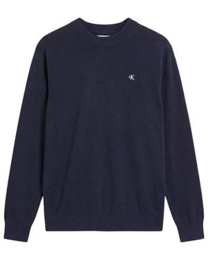 Calvin Klein Baumwollmischung Pullover Mit Monogramm-Logo, Relaxed Fit - Blau