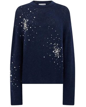 Des Phemmes Trui Met Ronde Hals En Decoratieve Kristallen - Blauw