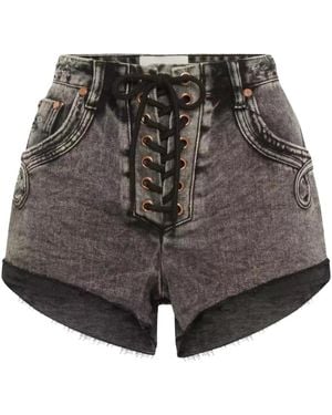 One Teaspoon Hoge Taille Zwarte Marmer Denim Shorts - Grijs