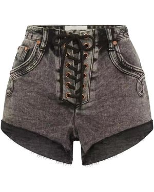 One Teaspoon Hoge Taille Zwarte Marmer Denim Shorts - Grijs