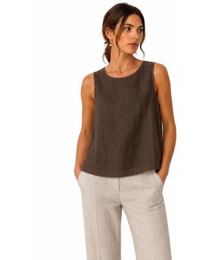 Dixie Linnenlook Mouwloze Top - Bruin