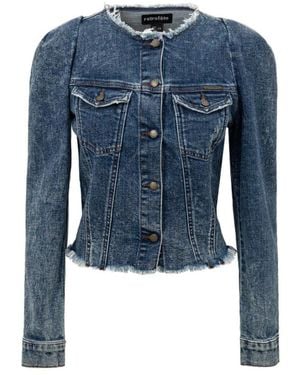 retroféte Cropped Denim Jacke Mit Puffärmeln - Blau