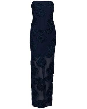 ROTATE BIRGER CHRISTENSEN Blaues Blumen Mesh Panel Maxi Kleid