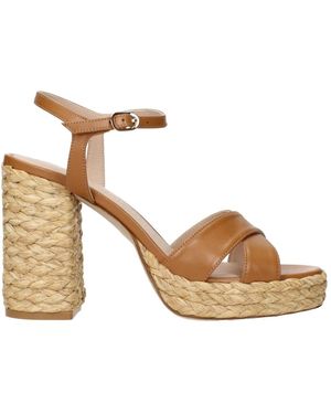Stuart Weitzman Braune Leder Plateau Sandalen - Mettallic