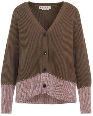 Marni Truien & Vesten ,Bruin ,Geribbelde Gebreide Cardigan Met Patchwork Details