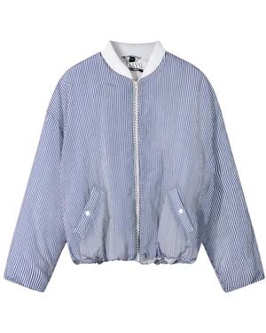 10Days Oversized Gesteppte Bomberjacke Mit Streifen - Blau