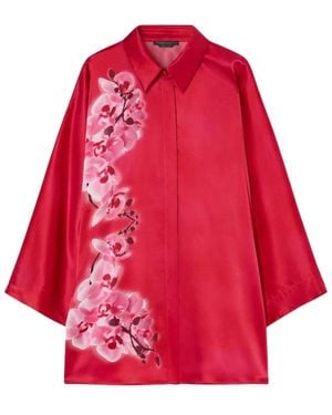 Marina Rinaldi Rosa Seidenbluse Mit Blumenmuster - Rot