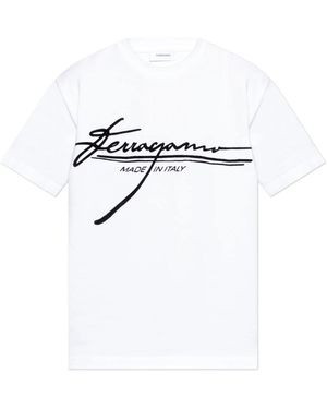 Ferragamo T-Shirt Mit Einem Logo Und Einem Samt-Finish - Weiß