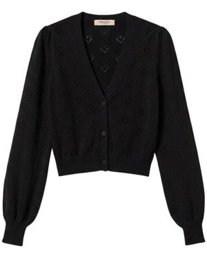 Twinset Truien & Vesten ,Zwart ,Katoen Openwork Vest Met Hartjespatroon