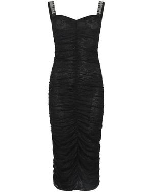 Philipp Plein Wrinkled Lace Long Dress - Zwart