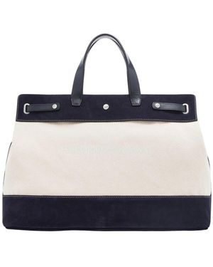 Emporio Armani Geräumige Segeltuchtasche Mit Lederdetails - Blau