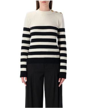 Balmain Gestreifter Strick Mit Knöpfen - Schwarz