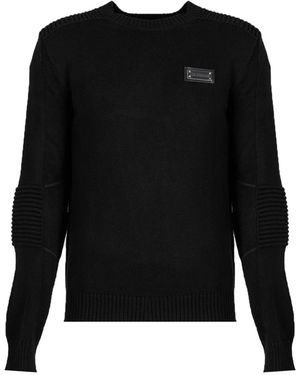 Les Hommes Einfacher Rundhalsausschnitt Pullover - Schwarz