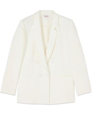 Oltre Jassen ,Wit ,Leer Double-Breasted Blazer Van Crêpestof