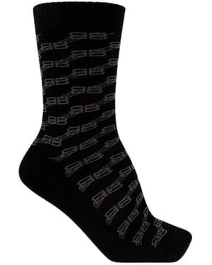 Balenciaga Ondergoed ,Zwart ,Katoen Bb Monogram High Socks