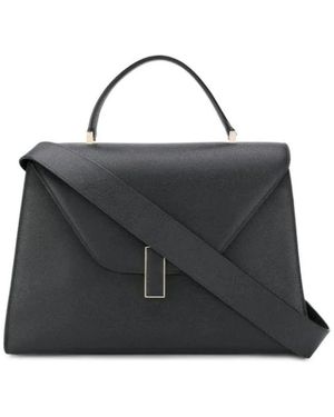 Valextra Tassen ,Zwart ,Leer Maxi Iside Leren Tas Met Retro Zak En Max Sluiting