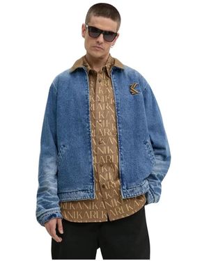 Karlkani Embroidered-Logo Denim Jacket - Blauw