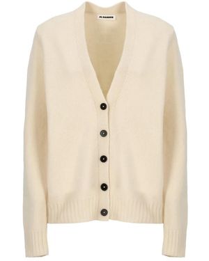 Jil Sander Ivory woll-cardigan mit v-ausschnitt - Natur