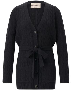 Valentino Truien & Vesten ,Zwart ,Kasjmier Kabel Gebreid Vest - Blauw