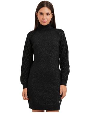 Yes-Zee High-Neck Embroidered Glitter Dress - Schwarz