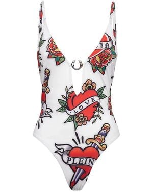 Philipp Plein Badmode ,Veelkleurig ,Polyester Monokini Love - Rood