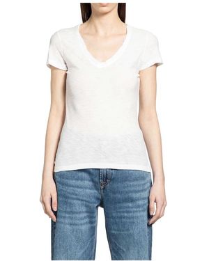 James Perse Tops ,Wit ,Katoen Sheer Slub Casual V Neck - Blauw