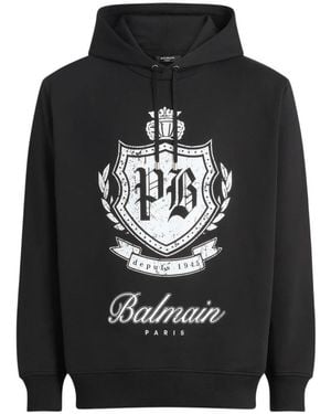 Balmain Hoodies & Sweatvesten ,Zwart ,Katoen Bedrukte College Hoodie