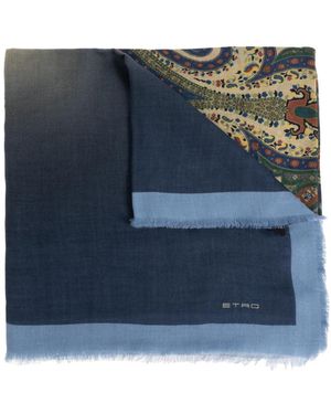 Etro Accessoires ,Blauw ,Kasjmier Modal Sjaal Met Bloemrijk Paisley Motief