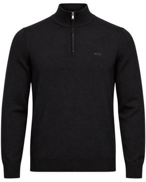 BOSS Hoodies & Sweatvesten ,Zwart ,Wol H-Ebenji-L Half Funnel Zip Sweater