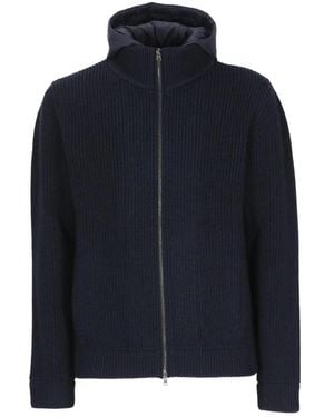 Herno Truien & Vesten ,Blauw ,Wol Ribbed Wool Hooded Cardigan
