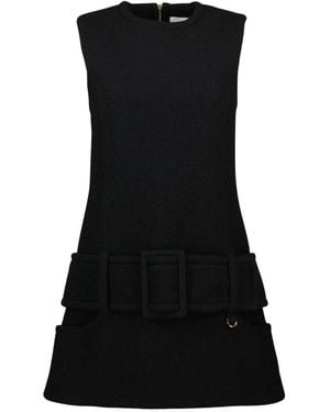 Patou Mouwloze Wollen Blend Ceintuurjurk - Zwart