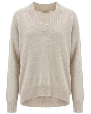 Brunello Cucinelli V-Neck Knitwear - Gris