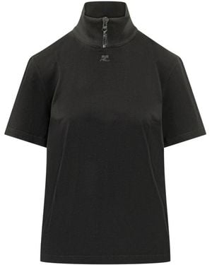 Courreges Ribkraag T-Shirt - Zwart