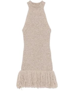 ELY ELY Jurk Met Franjes Van Ribgebreide Stof - Naturel