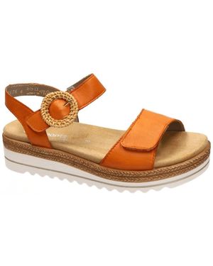 Remonte Schoenen ,Oranje ,Leer Sandaal Met Sleehak - Bruin
