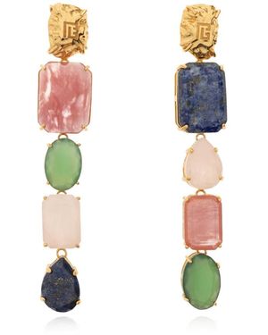 Balmain Accessoires ,Geel ,Clip-On Oorbellen Met Edelstenen - Blauw