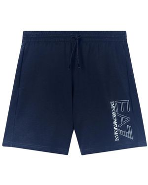 EA7 Korte Broeken ,Blauw ,Katoen Jersey Shorts Met Zijlogo
