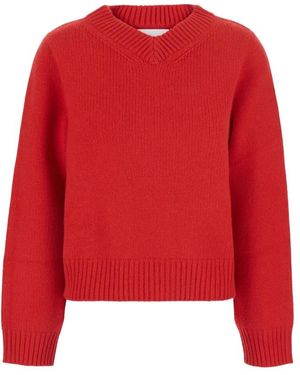 Soft Goat Truien & Vesten ,Rood ,Wol Grof V-Hals Trui