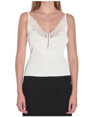 Self-Portrait Tops ,Wit ,Polyester Ribgebreide Camisole Met Kanten Rand