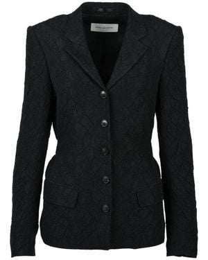 Dries Van Noten Jassen ,Zwart ,Leer Seersucker Blazer