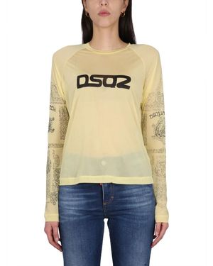 DSquared² Seethrough Logo Ls Surf Club T-Shirt - Natur