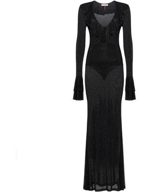 TWENTYFOUR Abito Con Micro Strass Manica Con Doppia Balza Scollo Profondo Con Ruches - Schwarz