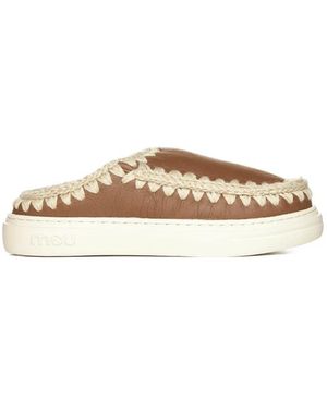 Mou Schoenen ,Bruin ,Leer Shearling Leren Pantoffels Met Chunky Zool - Naturel