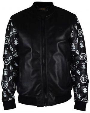 Philipp Plein Jassen ,Zwart ,Leer Bomberjack