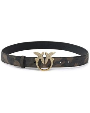Pinko Accessoires ,Groen ,Leer Camouflage Riem Met Love Birds-Juweelgesp - Zwart