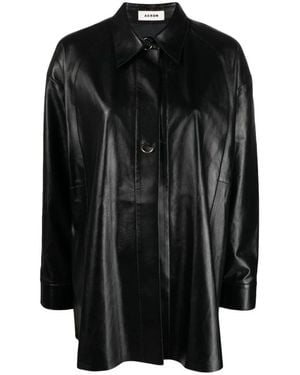 Aeron Schwarzes Leder Langarmhemd