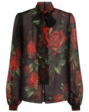 Dolce & Gabbana Overhemden ,Veelkleurig ,Chiffon Chiffon St. Rose Rosse G.29 - Bruin